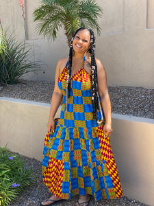 African Print Halter Maxi Dresses