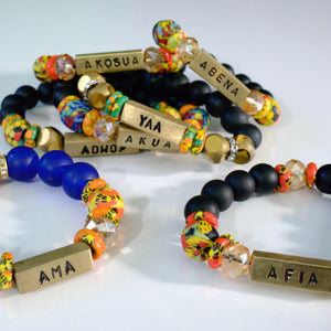 African Day Name Glass & Wood Bracelets