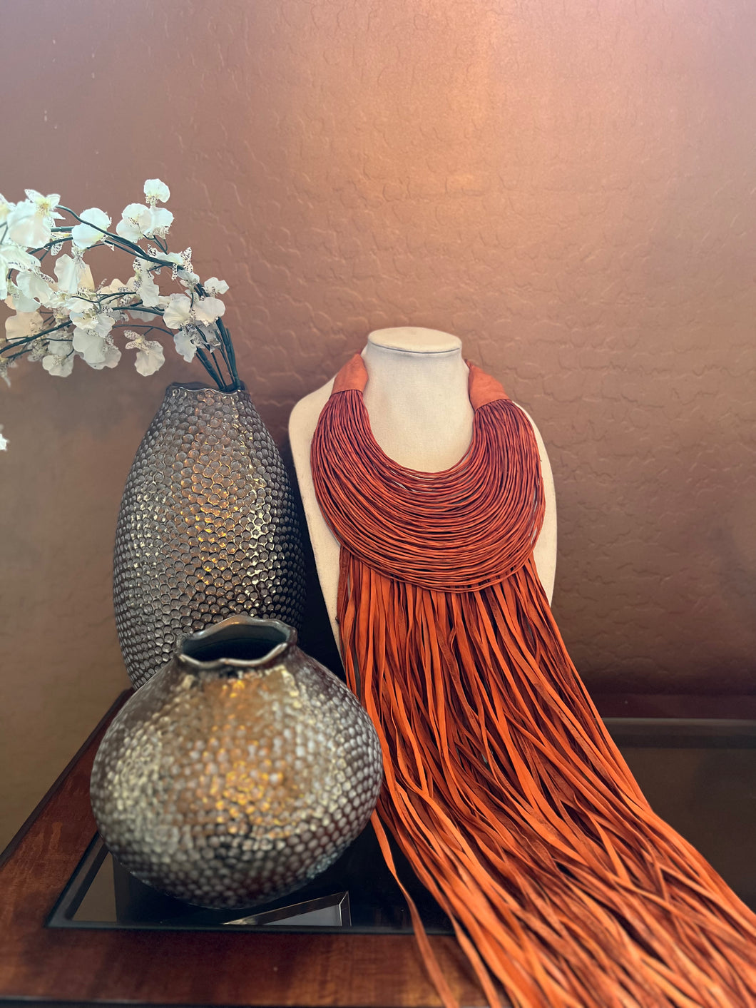 Leather & Raffia Necklace