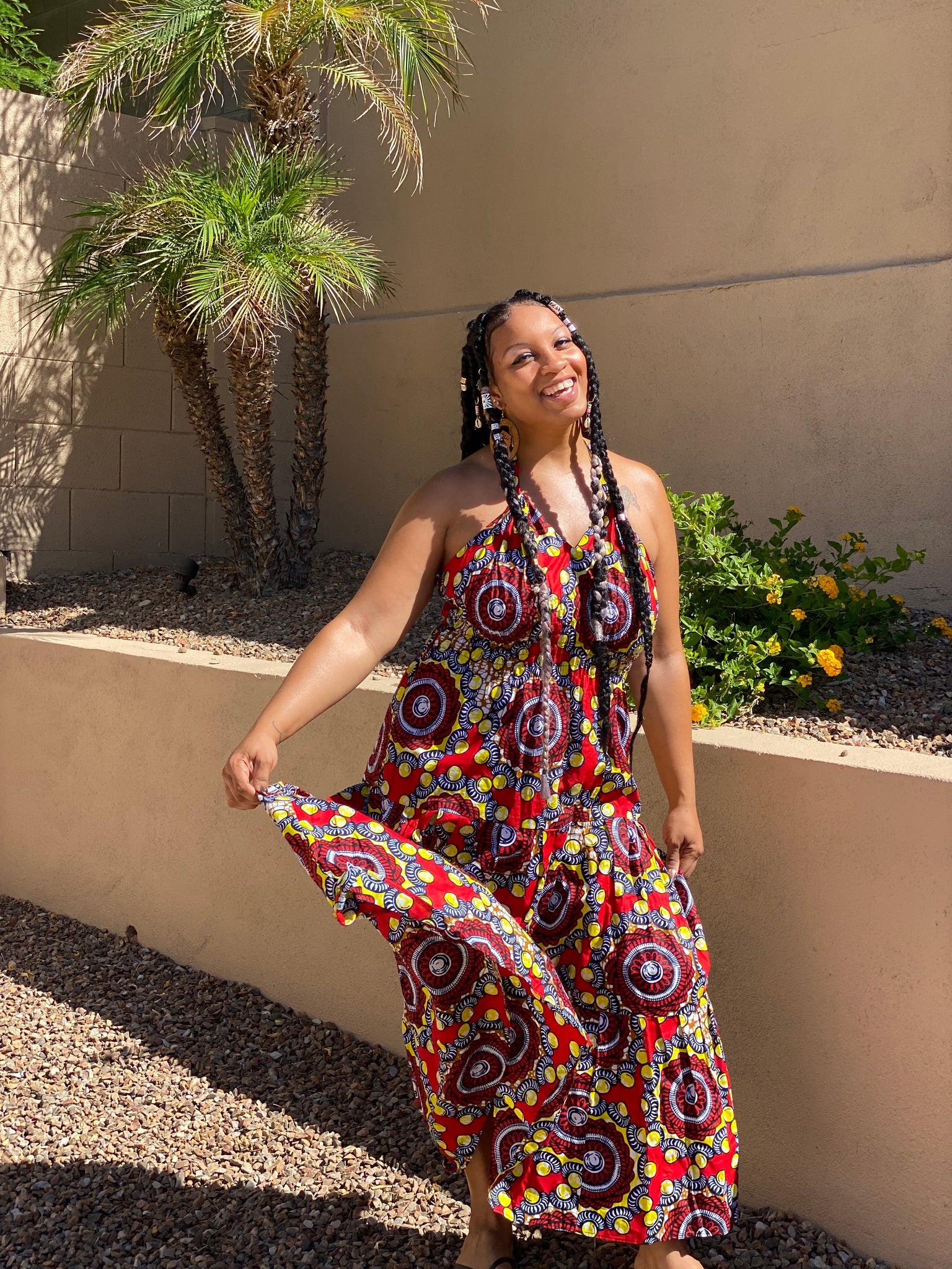 African Print Halter Maxi Dresses Blue & Yellow Multi African Print Halter Maxi Dresses Blue & Yellow Multi