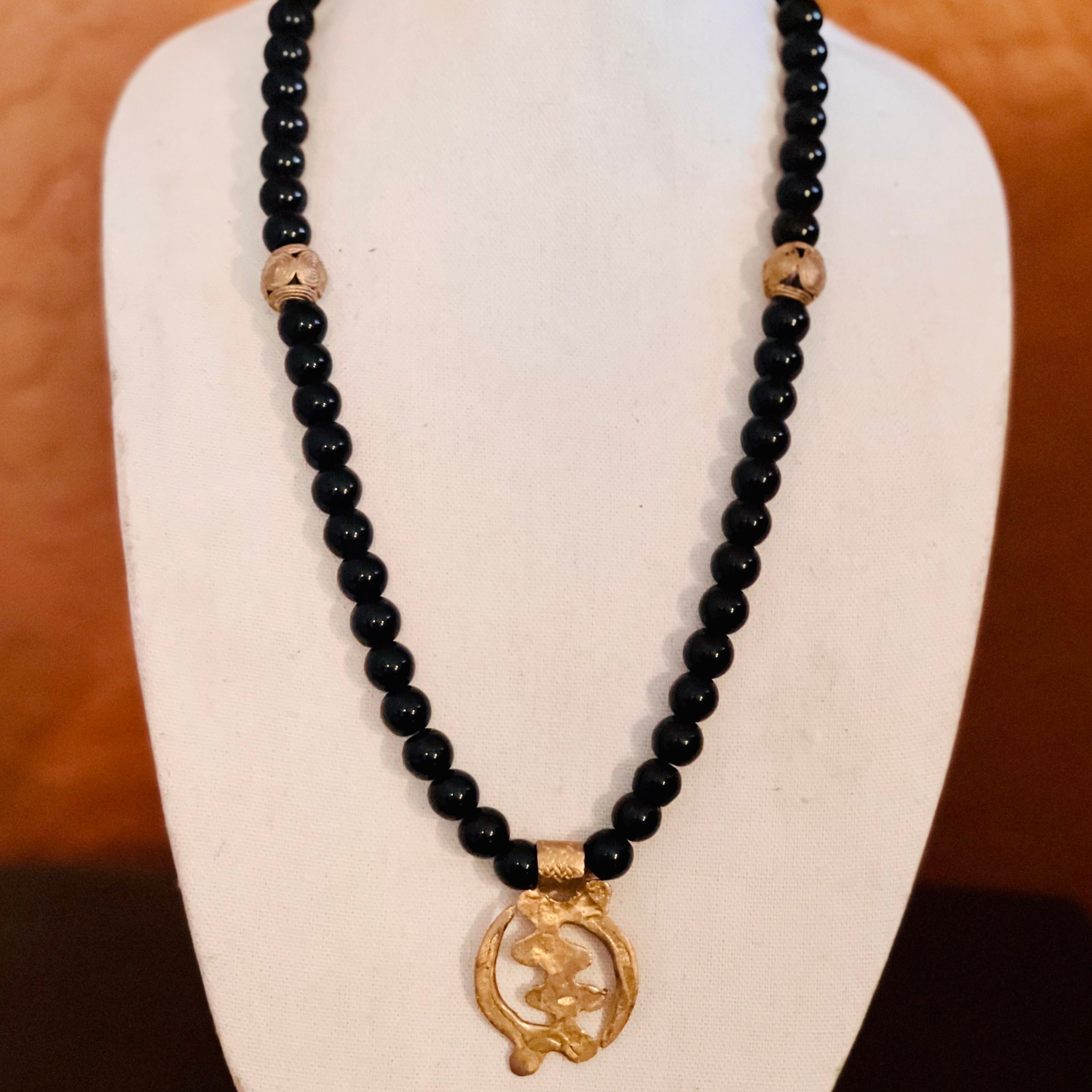 African Glass Bead & Adinkra Necklace