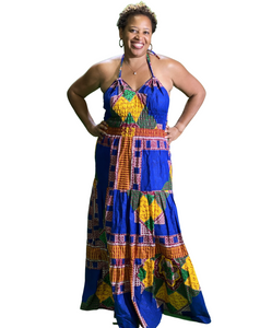 African Print Halter Maxi Dresses Blue & Yellow Multi African Print Halter Maxi Dresses Blue & Yellow Multi